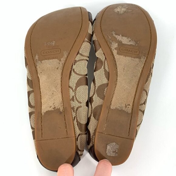 Coach womens Chelsey flats size 7.5 brown monogram cap toe ballet core - Picture 7 of 12